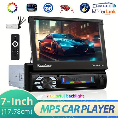 "TEMU Camecho 7"automatic Retractable Touchscreen Single Din Eq Car Stereo Carplayer & For Auto, Wireless Fm Swc Support Camera" Image