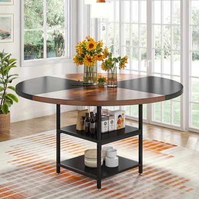 TEMU Dining Table, Dining Room, 47-inch Round Conference Table For 4-6 People, Meeting Room Table With Storage Shelf And Metal Legs, Training Desk For Conference Room Room, Re () Image