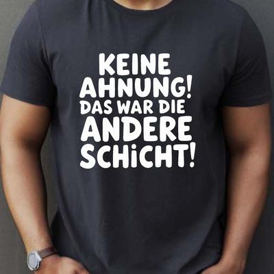 TEMU Men's Casual Crew Neck Short Sleeve T-shirt - Geometric Print, Black With White Text, Lightweight Polyester, Summer Essential For Casual Attire, Plus Size Image