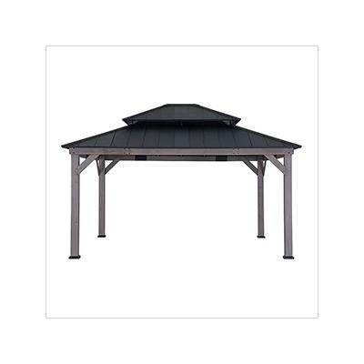 Sunjoy Group 13 x 15 Wooden Hardtop Gazebo with 2-Tier Metal Roof
