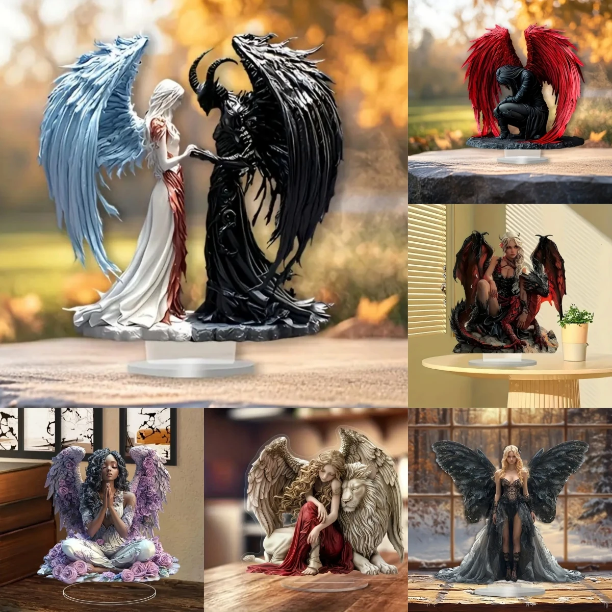 Dark Angel Angel & Demon 2D flache Acrylplakette, Zuhause, Büro, Café, Zimmer, Studio, Vitrine, Tischdekoration, Dekorschild, Geschenk Image