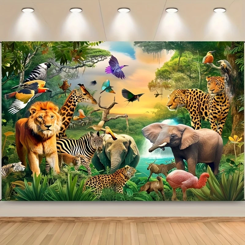 Dschungeltiere Hintergrund Tropische Wüste Afrikanische Safari-Landschaft Dekorieren für Männergeburtstagsfeier Partyzubehör Dekorieren Image