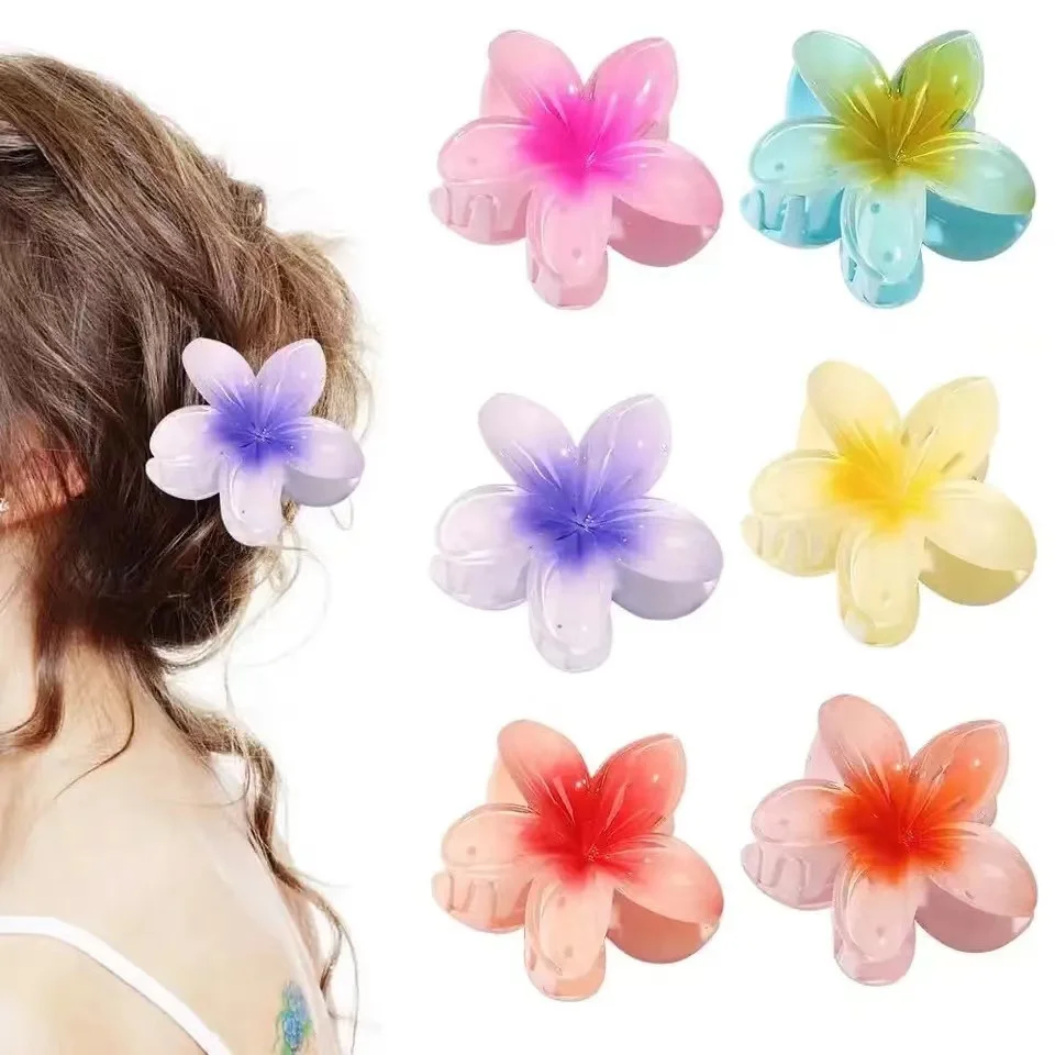Farbverlauf 8cm große Blume Acryl Haars pange für Frauen süße Haarnadeln Haar Krallen Krabben klemme Haars pangen Hawaii Haarschmuck Image