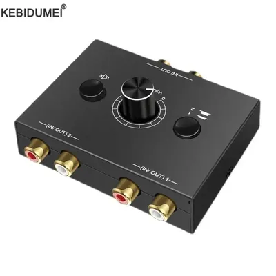 2 x 1/1 x 2 Cinch-Stereo-Audio, bidirektionaler Umschalter mit Stummschalttaste, tragbarer Image