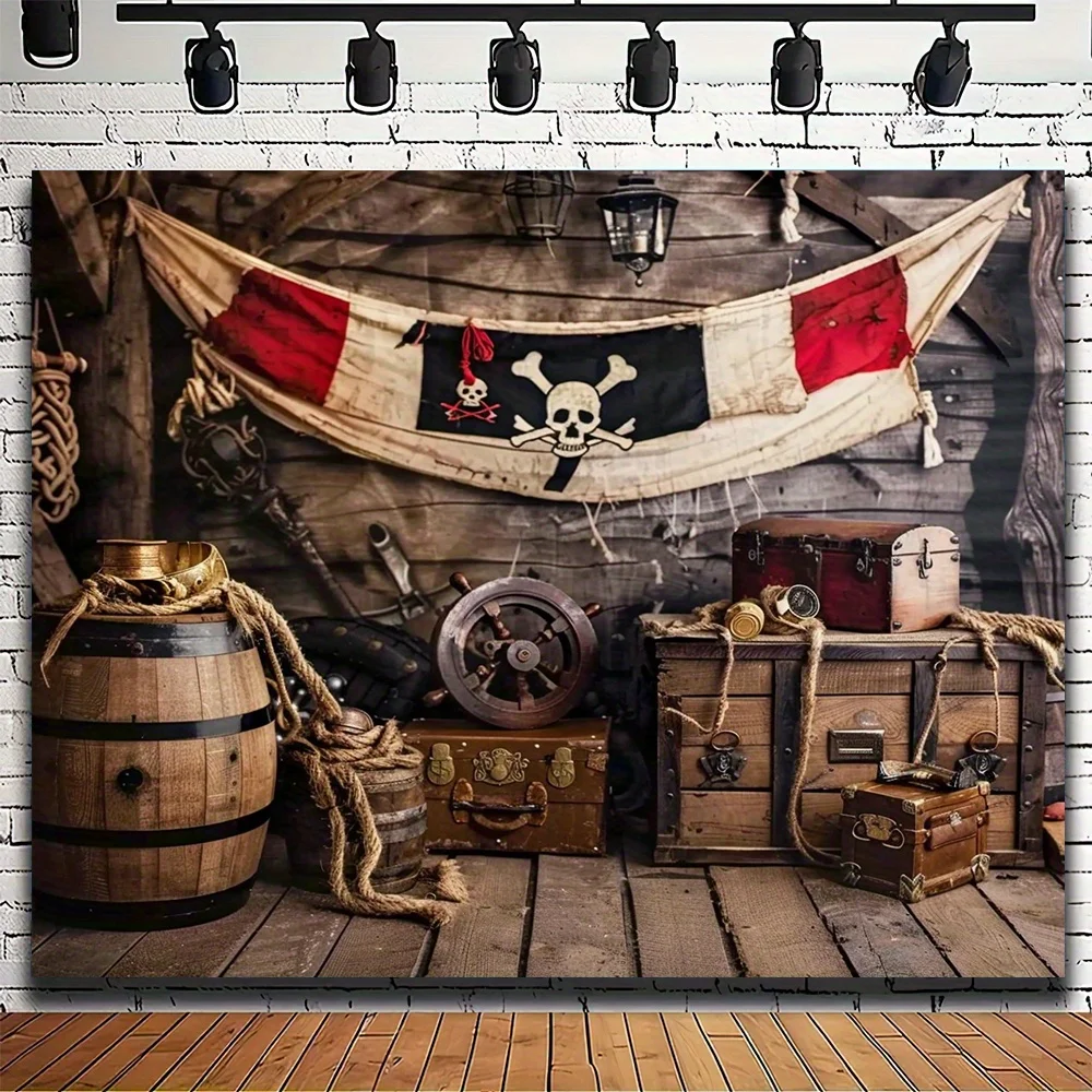 Hintergrundtuch für Piratenpartys – Navigations-Schatzkarte und Schiffsdeck-Design, geeignet für Heimdekoration und Aktivitäten Image