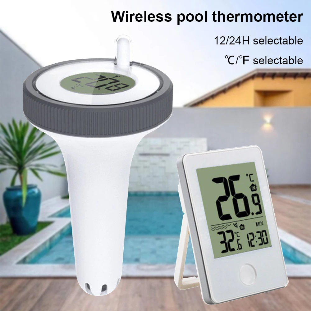 Kabelloses digitales Pool-Thermometer mit Außen-/Innentemperaturüberwachung, Schwimmbad-Thermometer, leicht ablesbares Wassertemperaturanzeige Image