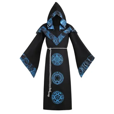 Herren mittelalter liche dunkle mystische Zauberer Robe Halloween Kostüm Kapuze Cape Cosplay Umhang Image