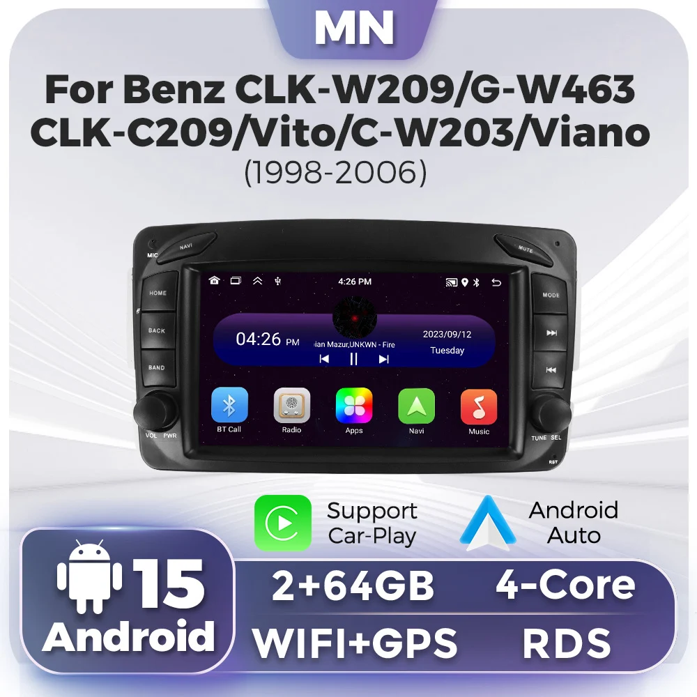7 Zoll 2din Autoradio Carplay Android Auto für Mercedes Benz Clk W209 W203 W463 W208 GPS Navigation Audio Stereo Head Unit keine DVD Image