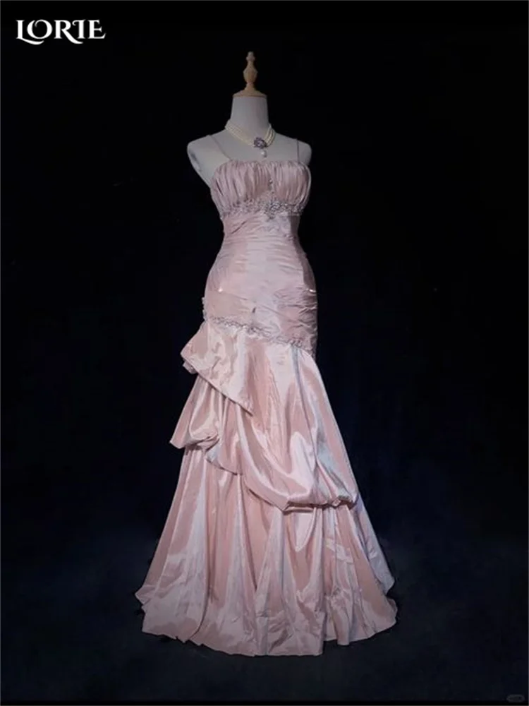 LORIE Rosa Saudi-Abendkleider, elegant, eine Schulter, gerüscht, A-Linie, Falten, Arabia, Abendkleid, glänzende Partykleider, individueller Club Image