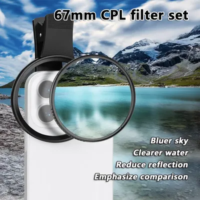 67mm Clip-on CPL Phone Camera Lens Filter Kit Adjustable Lens Circular Polarizer Filter for iPhone/Samsung/Android Photography