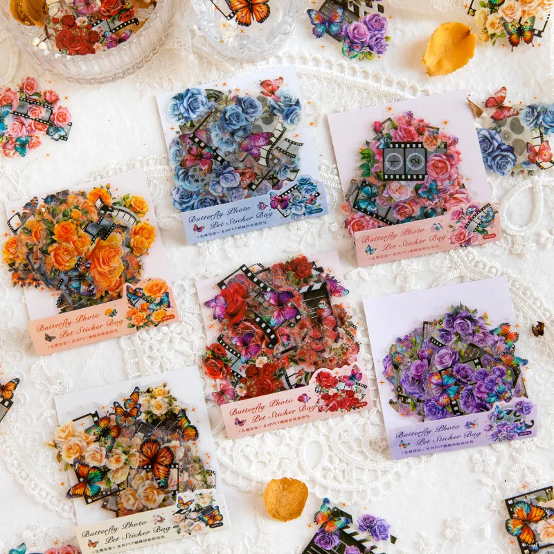 20 stücke Blume Schmetterling Film Aufkleber Pack dekorative Tagebuch Scrap booking Junk Journal liefert Planer Aufkleber Image