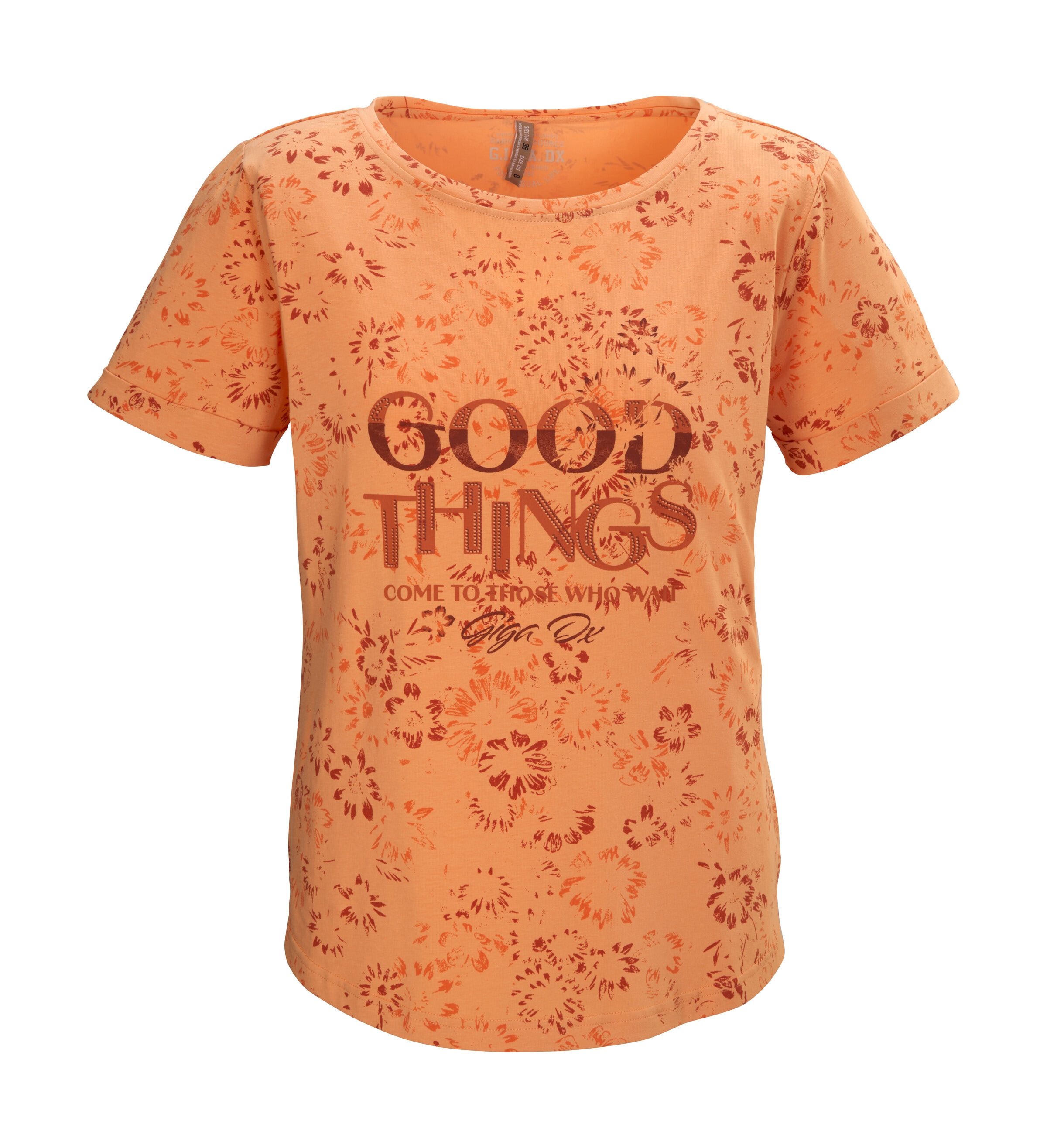 T-Shirt "GS 47 WMN TSHRT", Damen, Gr. 44, rot (apricot), Obermaterial: 95% Baumwolle, 5% Elasthan, G.I.G.A. DX BY KILLTEC, Shirts T-Shirt, Florales Damen T-Shirt, elastisch, hoher Baumwollanteil, bequem
