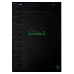 Rhodia 5x Greenpad, gehefteter Block A4+ aus flexiblem, recycelbarem RC Karton 350 g/m2, Nr. 19, 70 Bl liniert, RC papier 90 g/m2 - Schwarz 19992C