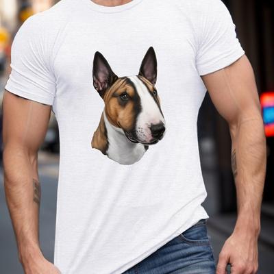 TEMU Men's Terrier T-shirt - Casual Short Sleeve, Polyester, Machine Washable, Summer Tee With Round Neck - Urban Style Image
