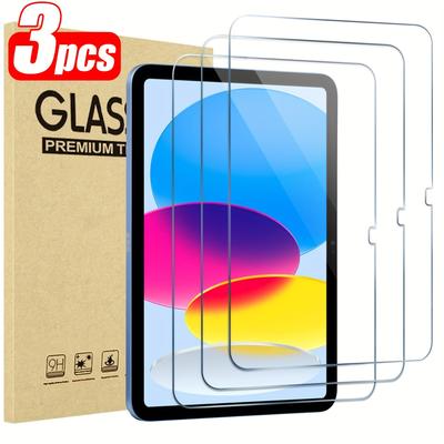 TEMU 3pcs Tempered Glass Screen Protector For Ipad 10th Gen 2022 A2696/a2757/a2777, 27.69cm, 9h Hardness, Glossy , Compatible With Ipad Air 4/5 Image