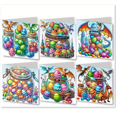 TEMU 6 Easter Dragon Greeting Cards With Colorful Eggs Design, Your To Family, , And Elders - Unique Diy Handmade Gift, Dragon Decor Image
