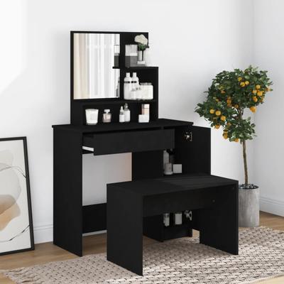 TEMU Dressing Table With Mirror Black 86.5x35x136 Cm Image