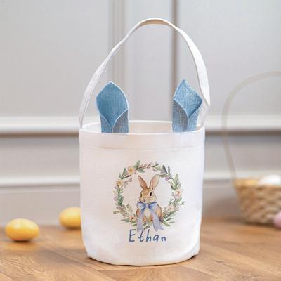 TEMU 1pc Personalized Easter Bunny Gift Bag, Custom Name Polyester Tote With Handle, Egg Basket Handbag For Party Favors Image