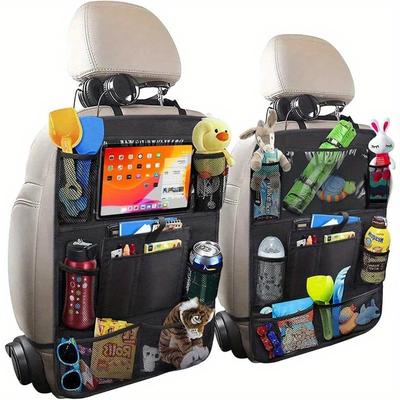 TEMU 1/2pcs Car Seat Organizer With Tablet Holder, Multi-pocket Back Seat Storage With Cup Holders, Durable Oxford Cloth Hanging Organizer For Travel Essentials (black) Image