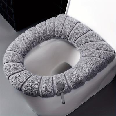 TEMU 1 Cozy Thickened Toilet Seat Cover With Handle - Washable & Reusable, Soft Polyester For Winter Image