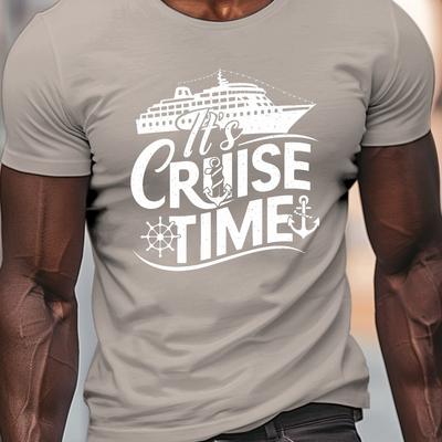 "TEMU " Men's Casual T-shirt - Comfy, Lightweight Crew Neck Tee With Geometric Anchor Print For Summer" Image