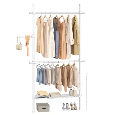 TEMU Home Telescope Rod Clothes Rack, 3-tier Wardrobe, Height And Width Adjustable, With 2 Clothes Rods And Removable Shelf, Grip Arm Image