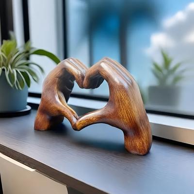 TEMU Elegant Wooden Resin Heart-shaped Sculpture - Contemporary Love-themed Art Decor For Home, Office, Or Gift For Day, New Year, Easter, And More, Office Decoration | Modern Art Piece | Image