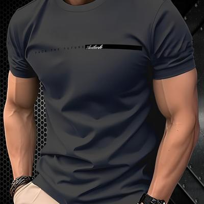 "TEMU Men's Navy Blue "" Graphic T-shirt - Casual Crew Neck, Short Sleeve, Lightweight Polyester, Regular Fit, Summer Essential, Everyday Tshirt | Modern Casualwear | Polyester Fabric" Image