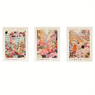 TEMU Set Of 3 Prints, Flower Market Poster, Wall Art Bundle, Botanical Wall Art, Botanical Poster, Pink Flower Poster, Gallery Wall Set Image