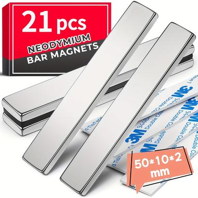TEMU Pack Of 21/38/49/63 Magnetic Rods, Heavy Duty Magnets, Strip Magnet With Double-sided Adhesive - 50*10*2mm , Extremely, Must-have Item For Life! Image