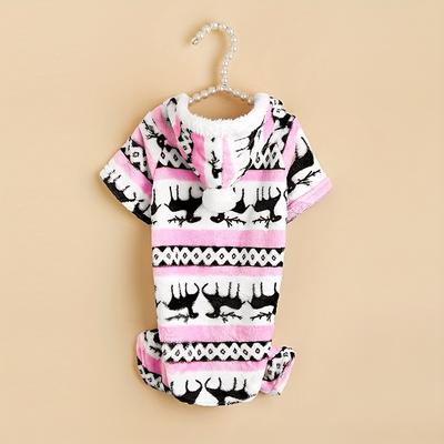 TEMU 1pc Pet Christmas Reindeer Graphic Pajamas Hooded Jumpsuit For Puppy, Toy And Small Dog For Stocking Stuffers Image
