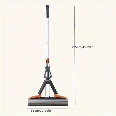 TEMU Large New Folding Sponge Mop, Plastic And Stainless Steel Material, 1 Squeeze Absorbent, For Home, Living Room, Bedroom, Bathroom, Kitchen, Floor Image