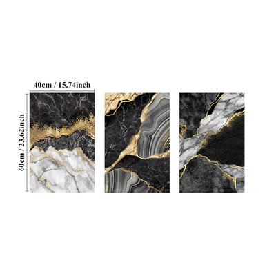 TEMU 3pcs Rustic Marble Texture Wall Art Set, Abstract Black And White Canvas Prints With Golden Accents, Wood Framed Portrait Orientation Posters For Home Decor, Spring & Winter Seasonal Aesthetic Image