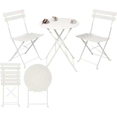 Bistroset 3-teilig Weiß – Bistrotisch mit 2 Stühlen – klappbare Stühle und Tisch aus robustem Image