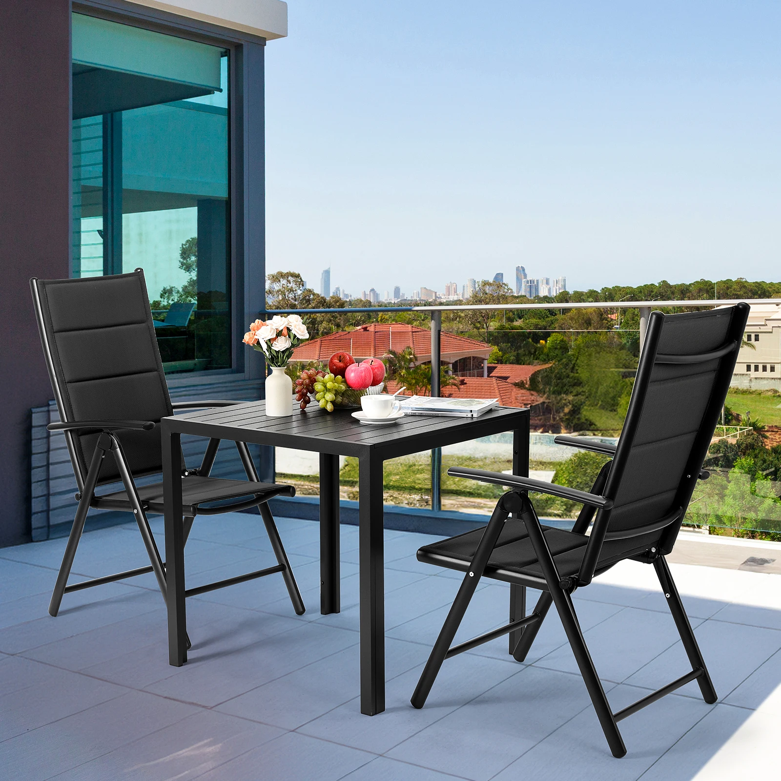 Aluminium Lounge faltbare Gartenstuhl-Rückenlehne mit 7 verstellbaren Einstellungen, mit Armlehnen, wetterfeste Outdoor-Stühle schwarz, grau Image