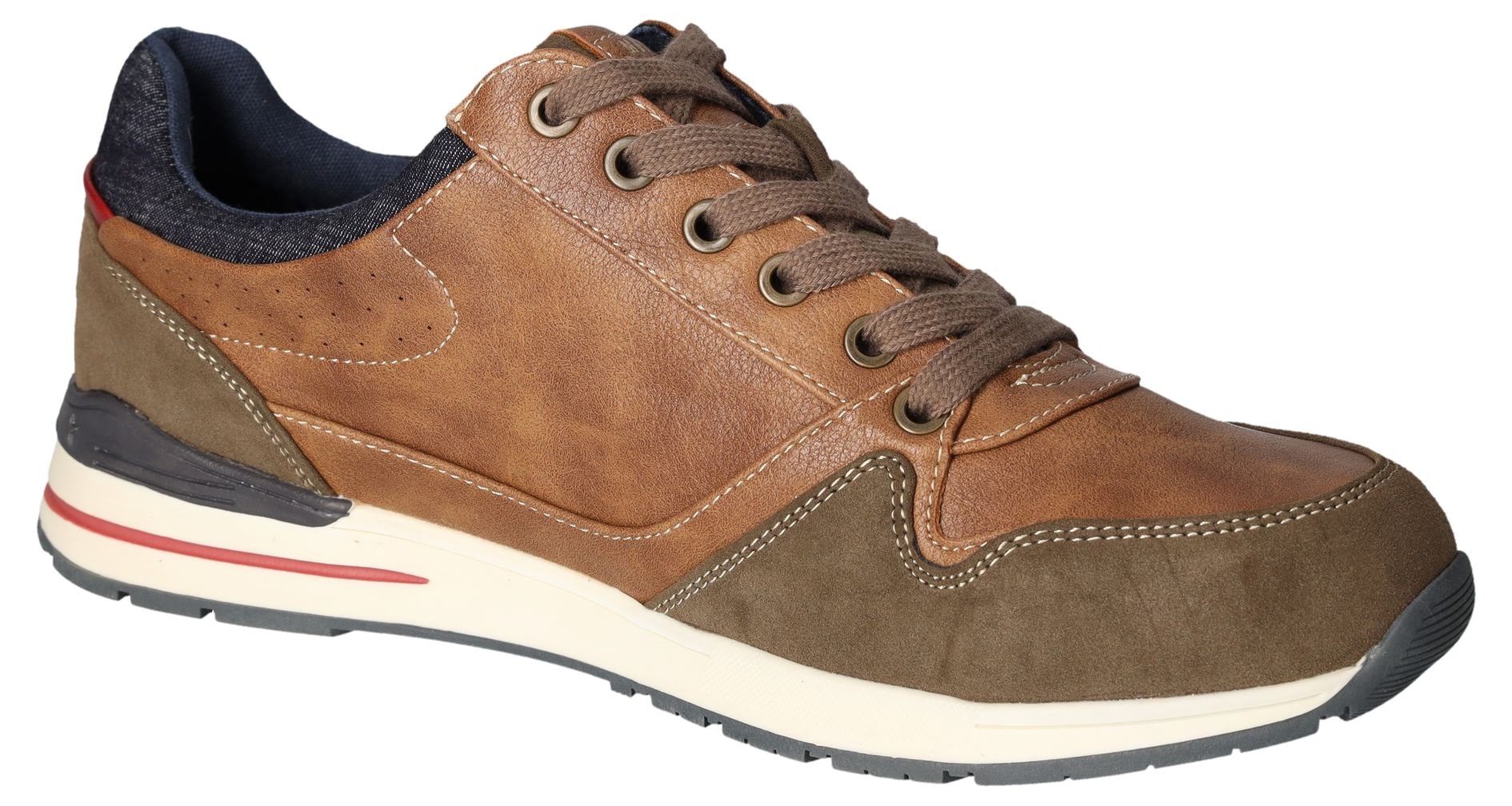 Sneaker MUSTANG SHOES, Herren, Gr. 44, braun (braun, taupe), Lederimitat, Textil, kontrastfarbene Details, Schuhe Sneaker, Freizeitschuh, Schnürschuh mit Außenreißverschluss