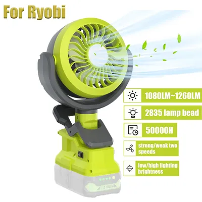 Cordless Fan For Ryobi P107 P108 18V Battery Fan Ligh 2 in 1 Compatible Camping Workshop Strong Wind Suitable Wireless Fan