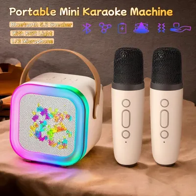 Portable K12 Bluetooth speaker karaoke PA system with 1-2 wireless microphones, suitable for family singing and children's gifts