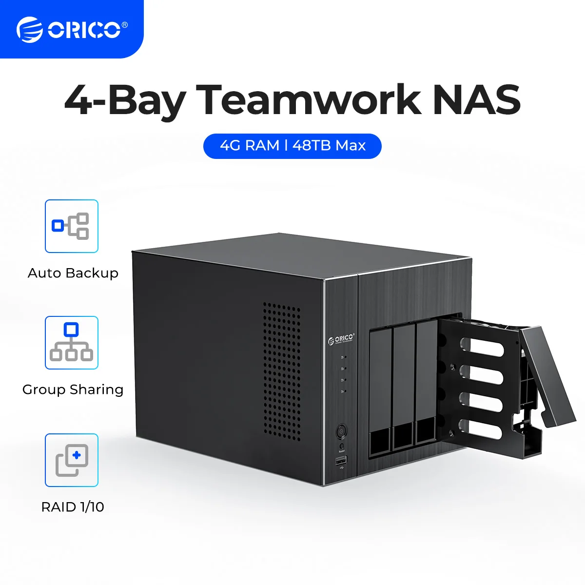 ORICO 3,5''NAS 4-Bay-Netzwerk-Aufbewahrung mit RAID Gen7 RJ45 Audio 48 TB für Unternehmen