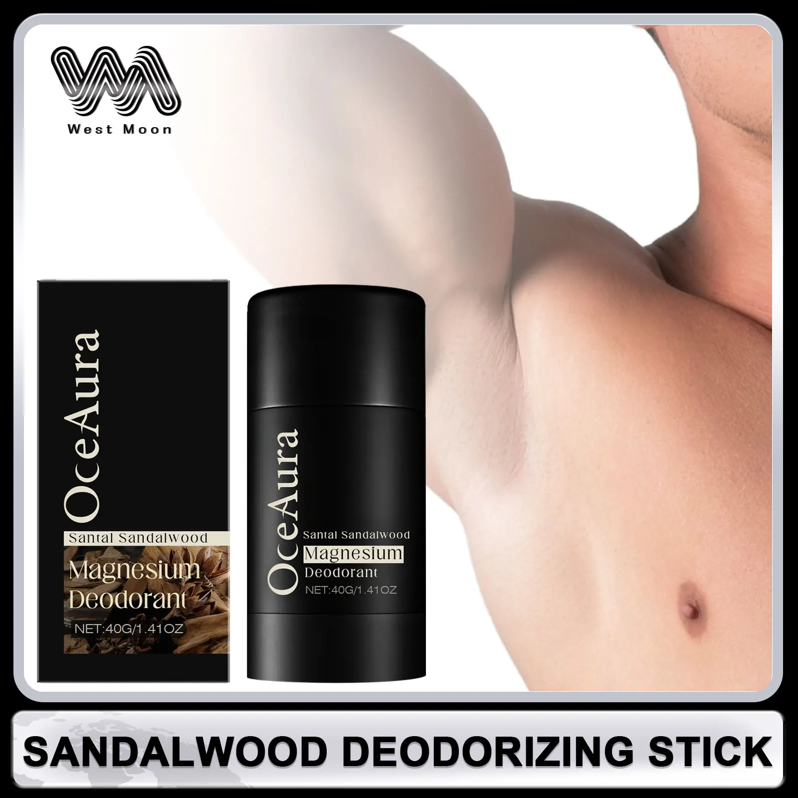 Sandelholz-Deodorant-Creme für Männer, reduziert Achselgeruch, langanhaltender Duft, Schweißentfernung, trockene, beruhigende Haut, Antitranspirant-Stick Image