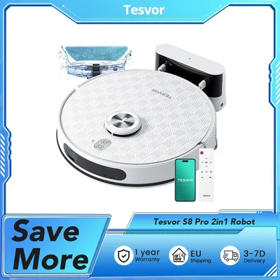 Tesvor s8 pro 2 in1 roboter staubsauger mit wisch funktion, 6000pa absaugung, lidar navigation, Image