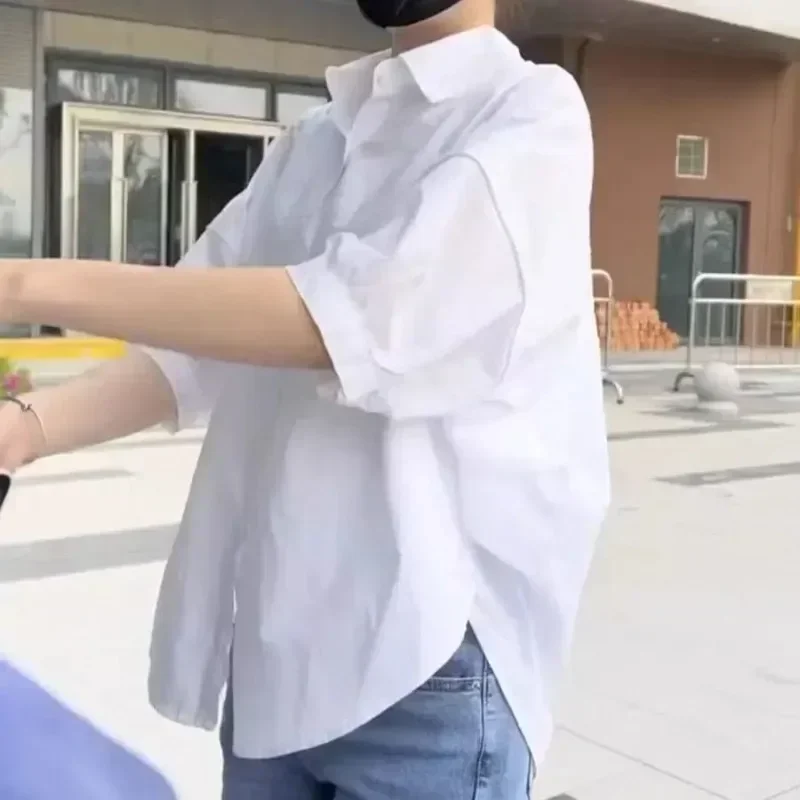 Frauen Blusen Elegante Streetwear Büro Casual Lose Button Up Weiß Blau Langarm Vintage Oversize Shirt Tops