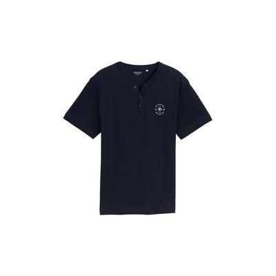 TOM TAILOR Herren Henley T-Shirt mit Logo-Print, blau, Uni, Gr. S Image