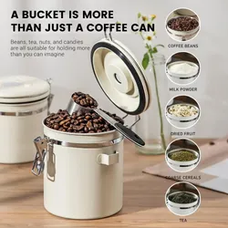 Pichet scellé sous vide pour grains de café de cuisine, récipient hermétique alimentaire en acier inoxydable avec cuillère, boîte de stockage de grains Portable