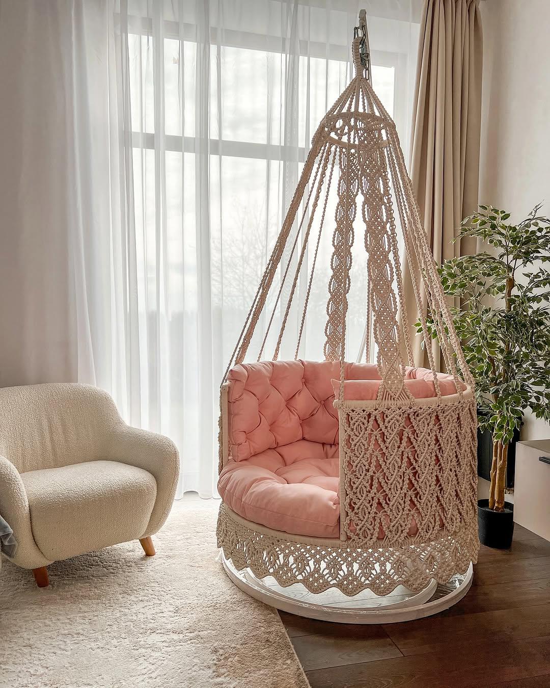 Altalena in macramè, sedia a dondolo in macramè, sedia a dondolo in macramè, sedia amaca, altalena da interno, sedia a dondolo da giardino, sedia a do