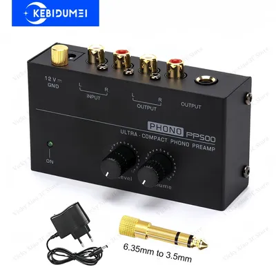 Phono Preamp Pre Amp Preamplifier Audio Amplifier with Level Volume Control RCA Input Output 1/4"