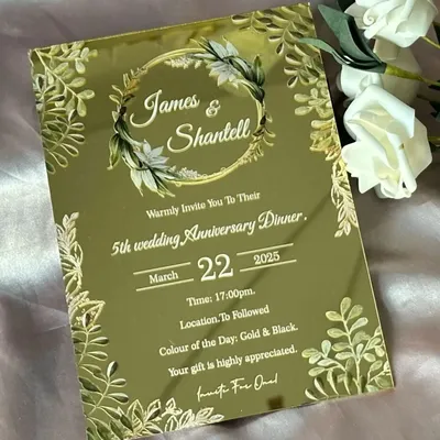 10pcs Mirror Gold Customized Acrylic Wedding Invitation,Custom Marriage Ceremony Birthday Invite