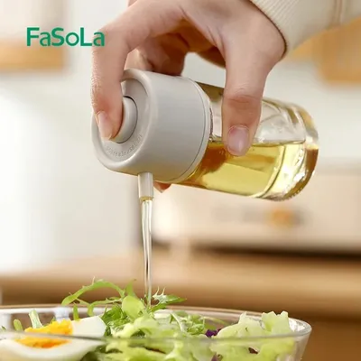 FaSoLa 100ml Cooking Oil Jar Glass Bottle Press Type Seasoning Storage Bottle Spice Metered Oil