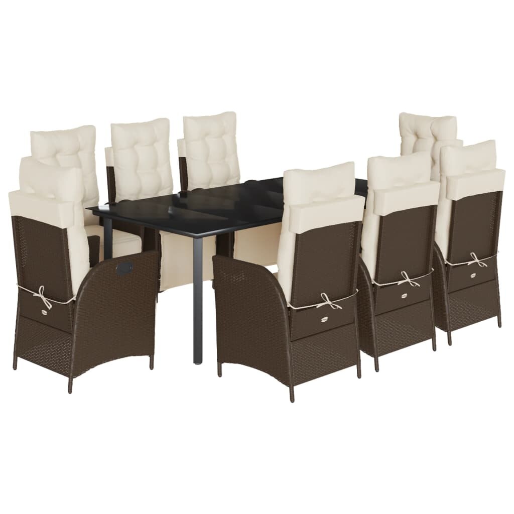 vidaXL 9-tlg. Garten-Essgruppe mit Kissen Braun Poly Rattan Image
