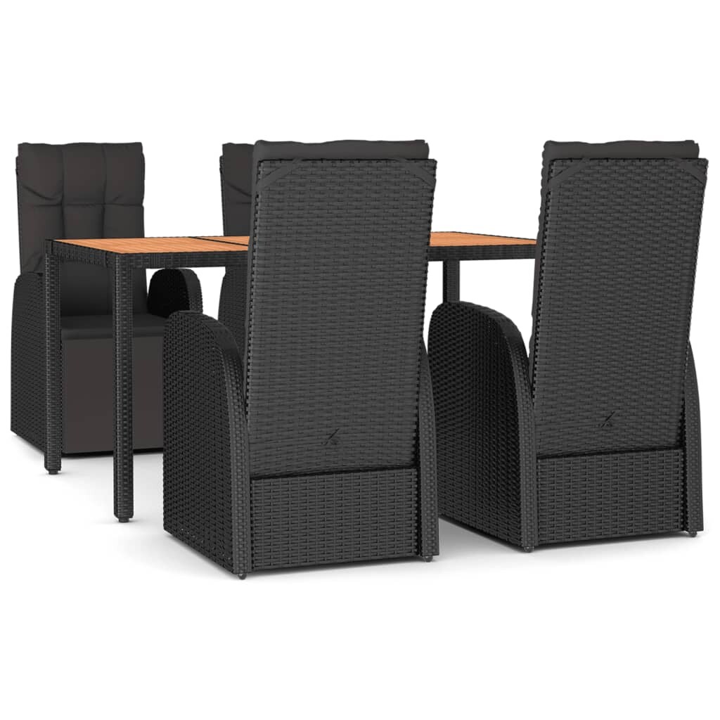 vidaXL 5-tlg. Garten-Essgruppe Schwarz Poly Rattan & Massivholz Akazie Image